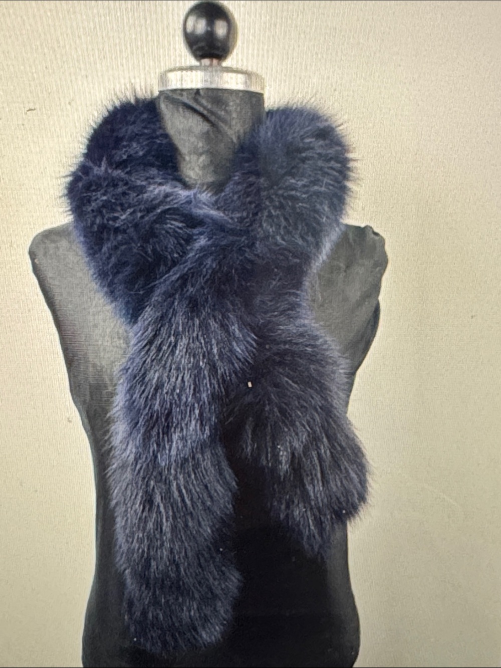 Long fur midnight blue tippet scarf shawl stole aspen vail